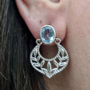 AROS DE PLATA ESTILO HINDÚ CON PIEDRA CELESTE