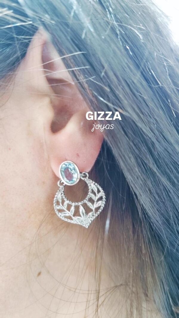 AROS DE PLATA ESTILO HINDÚ CON PIEDRA CELESTE - Image 2