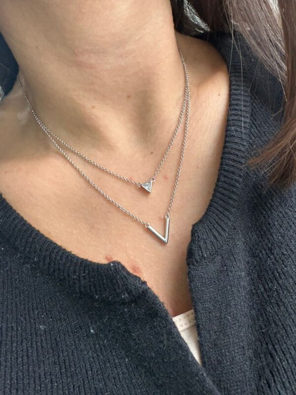 GARGANTILLA de plata rodianda diseño doble cadena con TRIANGULO - Image 3