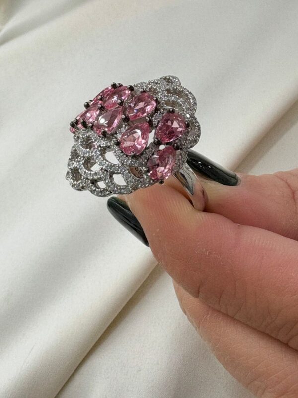 ANILLO de plata rodianda con piedras color rosa y blanca - Image 2