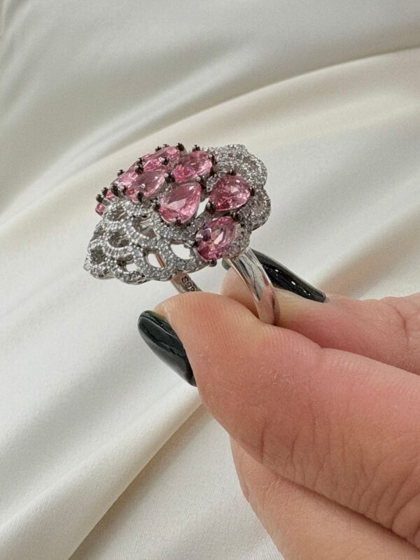 ANILLO de plata rodianda con piedras color rosa y blanca - Image 3