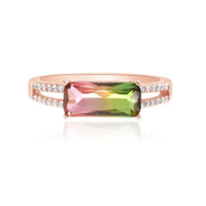 ANILLO LINEA ROSE CON PIERDRA RECTANGULAR