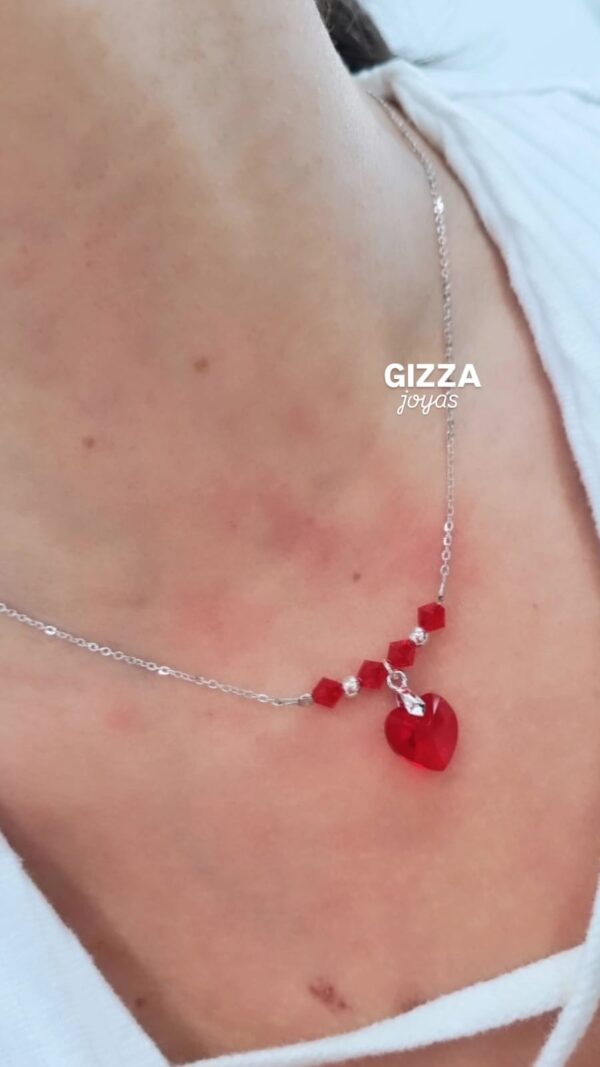 CONJUNTO "Corazón"rojo DE PLATA con cristal europeo