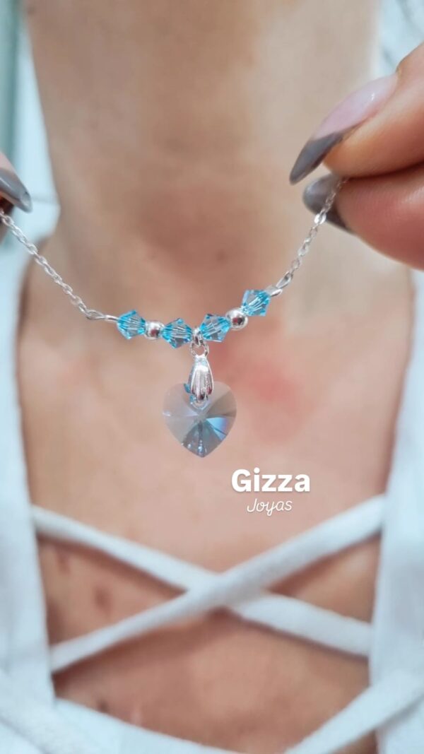 CONJUNTO "Corazón" celeste o turquesa DE PLATA con cristal europeo