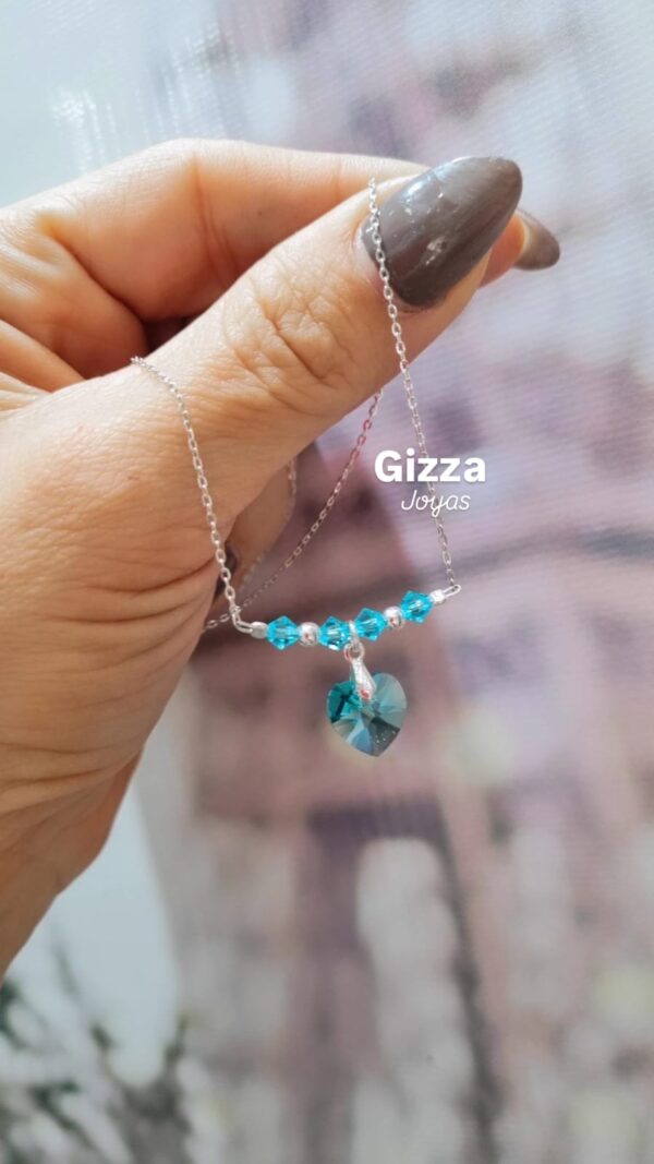 CONJUNTO "Corazón" celeste o turquesa DE PLATA con cristal europeo - Image 2