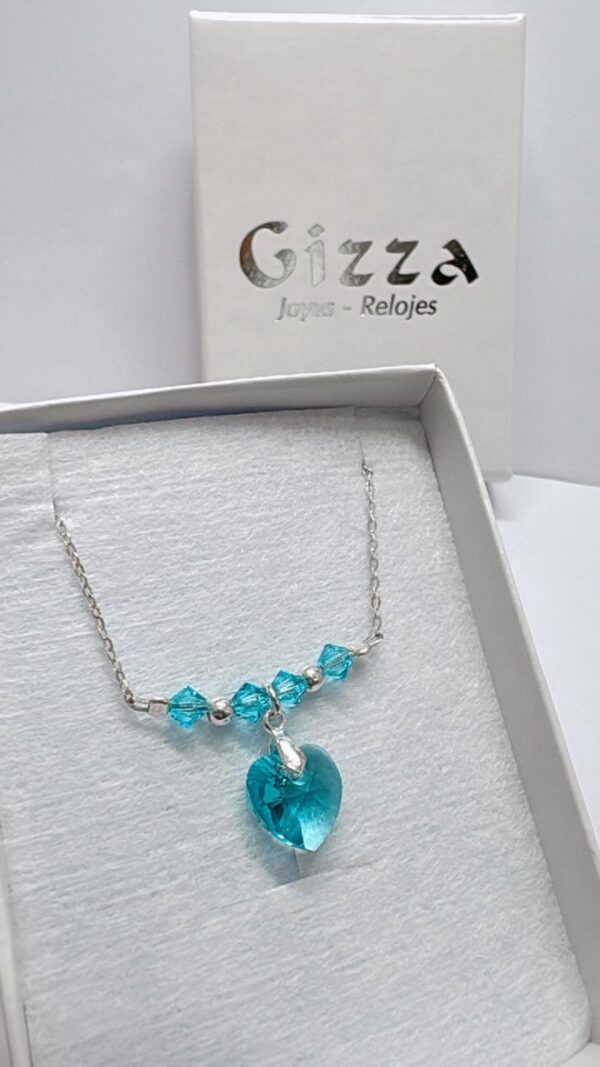 CONJUNTO "Corazón" celeste o turquesa DE PLATA con cristal europeo - Image 3