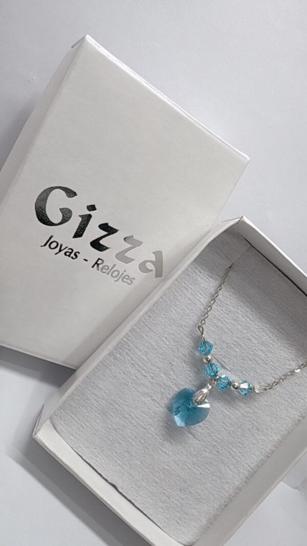 CONJUNTO "Corazón" celeste o turquesa DE PLATA con cristal europeo - Image 4