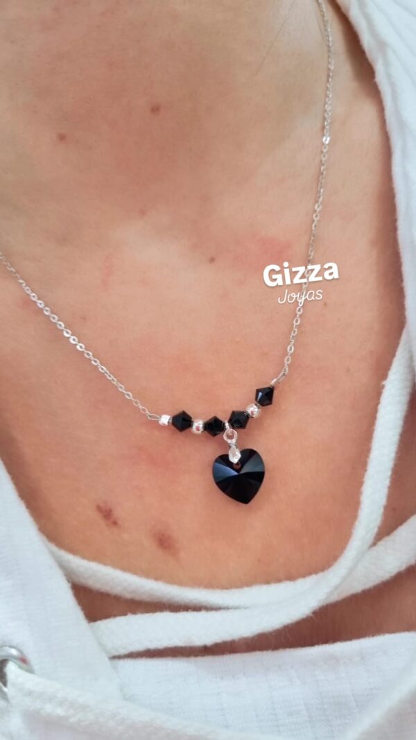 CONJUNTO "Corazón" negro DE PLATA con cristal europeo