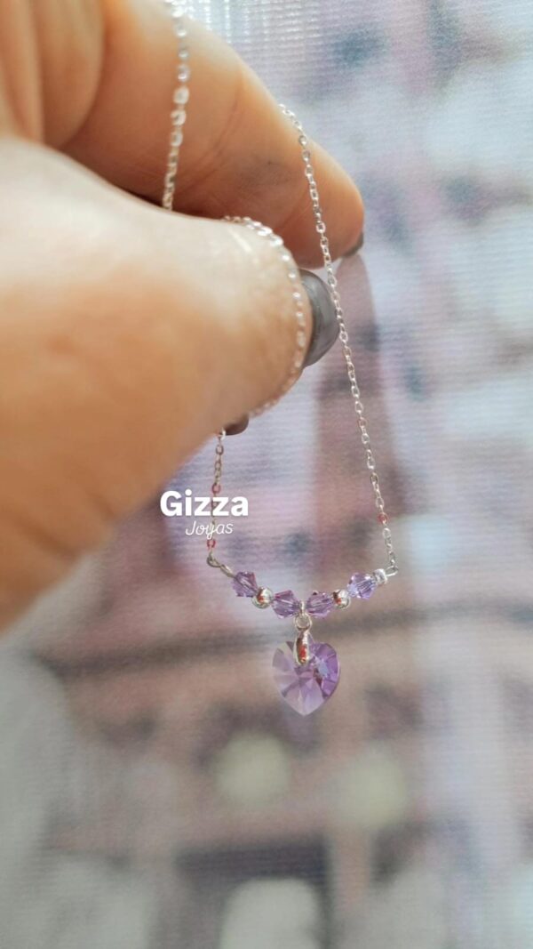 CONJUNTO "Corazón" lila DE PLATA con cristal europeo - Image 2