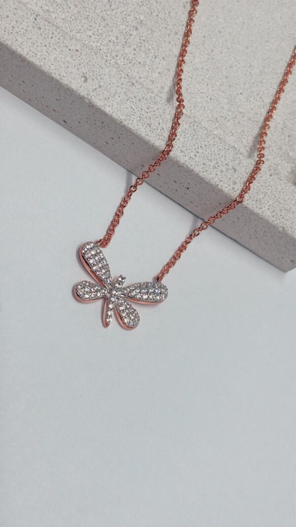 CONJUNTO DE PLATA RODINADA EN ROSE MODELO MARIPOSA C/CUBICS ENGARZADOS - Image 3