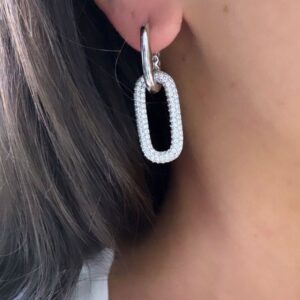 AROS de plata rodinada con rectangulo colgante