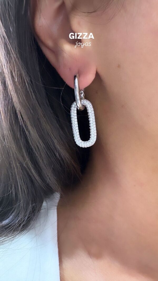 AROS de plata rodinada con rectangulo colgante