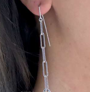 AROS DE PLATA RODINADA COLGANTE CON CUBICS ENGARZADO VERDE