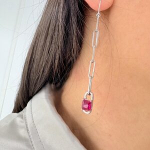 AROS DE PLATA RODINADA COLGANTE CON CUBICS ENGARZADO FUCSIA