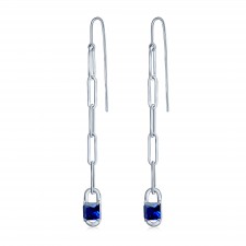 AROS DE PLATA RODINADA COLGANTE CON CUBICS ENGARZADO AZUL