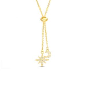CORBATERO DE PLATA RODINADA en dorado con ESTRELLA Y LUNA