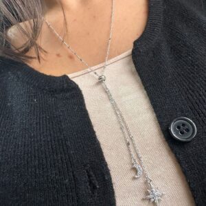 CORBATERO DE PLATA RODINADA con ESTRELLA Y LUNA