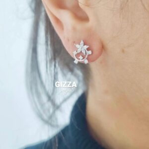 AROS de plata rodinada diseño ramita con flor