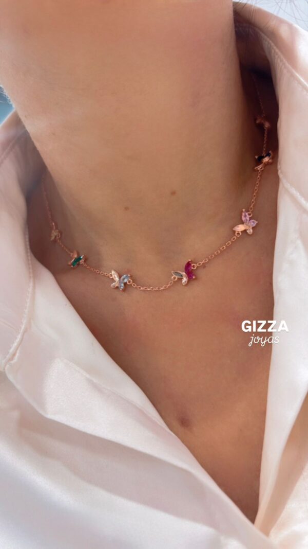 GARGANTILLA DE PLATA RODINADA ROSE MODELO "MARIPOSAS"