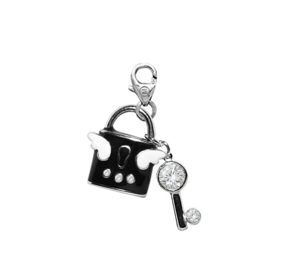 DIJE DE PLATA LINEA MONONA MODELO CANDADO CON ALAS Y LLAVE