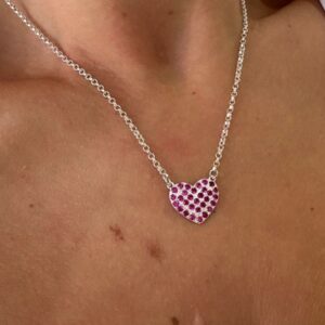 CONJUNTO DE PLATA CON CORAZÓN FUCSIA