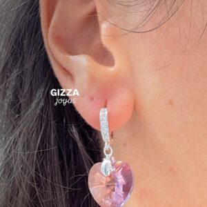 AROS de plata rodianda con corazon lila de cristal