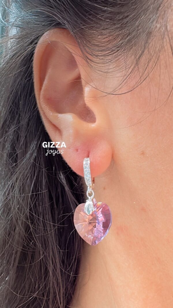 AROS de plata rodianda con corazon lila de cristal
