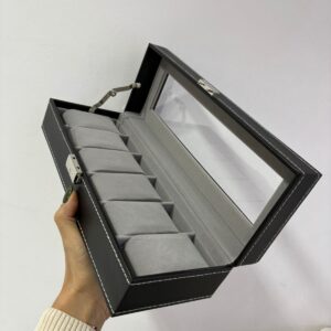 ESTUCHE PARA RELOJES CON TAPA DE VIDRIO PARA 6 UNIDADES