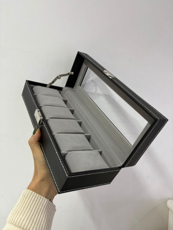 ESTUCHE PARA RELOJES CON TAPA DE VIDRIO PARA 6 UNIDADES