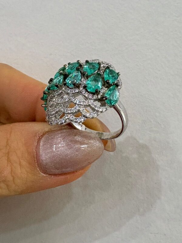 ANILLO de plata rodianda con piedras color verde y blanca - Image 3