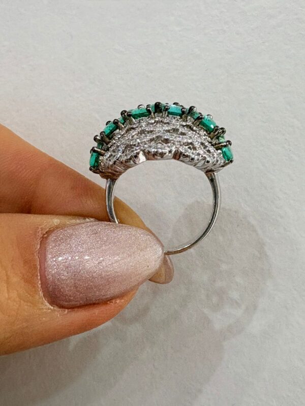 ANILLO de plata rodianda con piedras color verde y blanca - Image 4