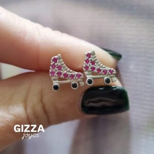 AROS de plata diseño PATIN con piedras color fucsia