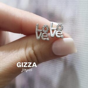 AROS de plata rodinada modelo LOVE con piedras