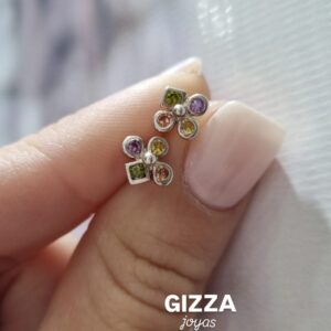 AROS de plata rodinada modelo FLOR con piedras