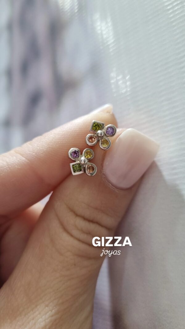 AROS de plata rodinada modelo FLOR con piedras