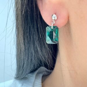 AROS de plata con cristal europeo en verde ingles