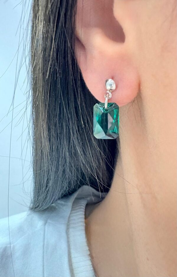 AROS de plata con cristal europeo en verde ingles
