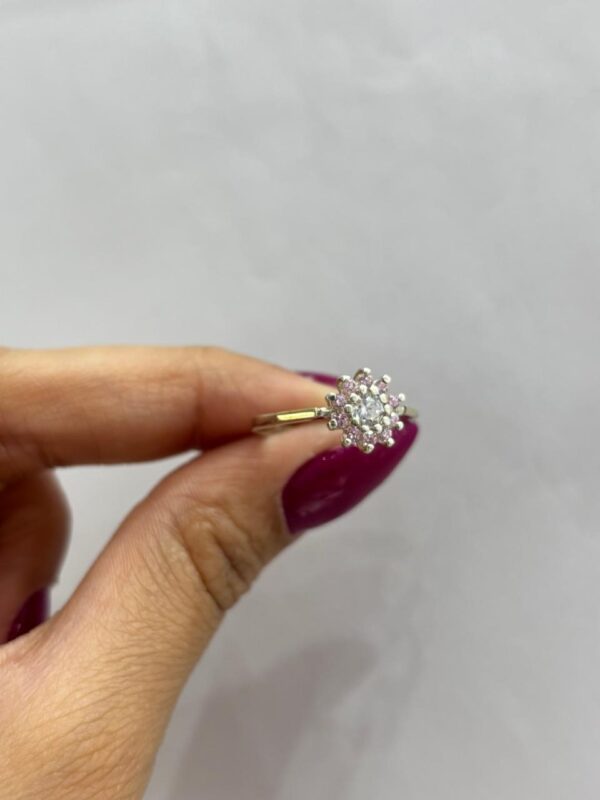 ANILLO de plata con oro modelo flor rosa y blanca n17 - Image 3