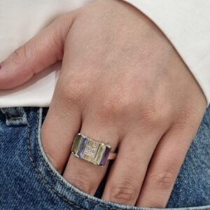ANILLO de plata con oro y piedras rectangulares n20