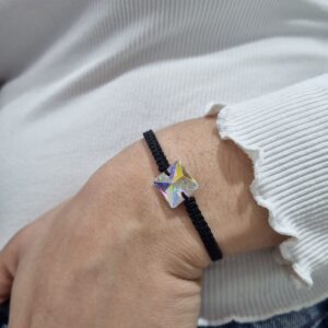 PULSERA ajustable de hilo NEGRO con CUADRADO de cristal europeo