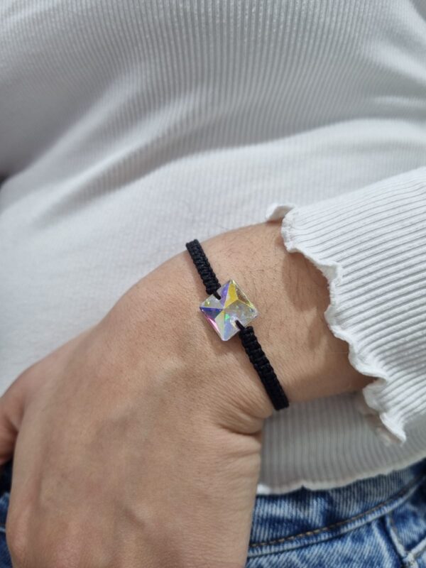 PULSERA ajustable de hilo NEGRO con CUADRADO de cristal europeo