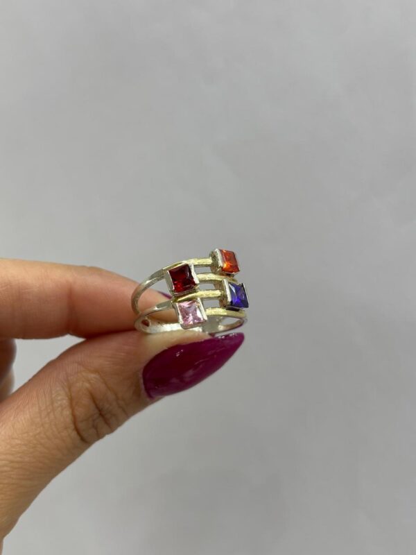 ANILLO de plata con oro diseño cuadrados con piedras n17 - Image 2