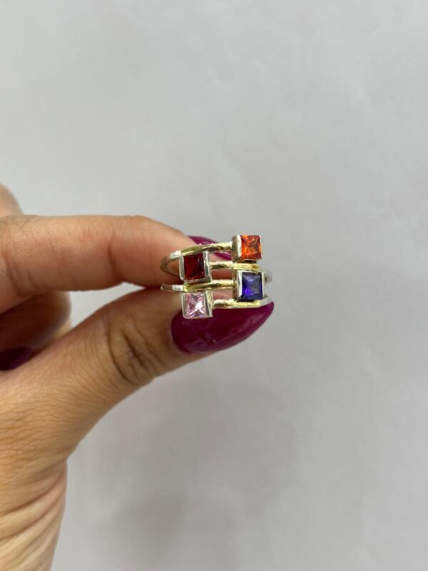 ANILLO de plata con oro diseño cuadrados con piedras n17 - Image 4