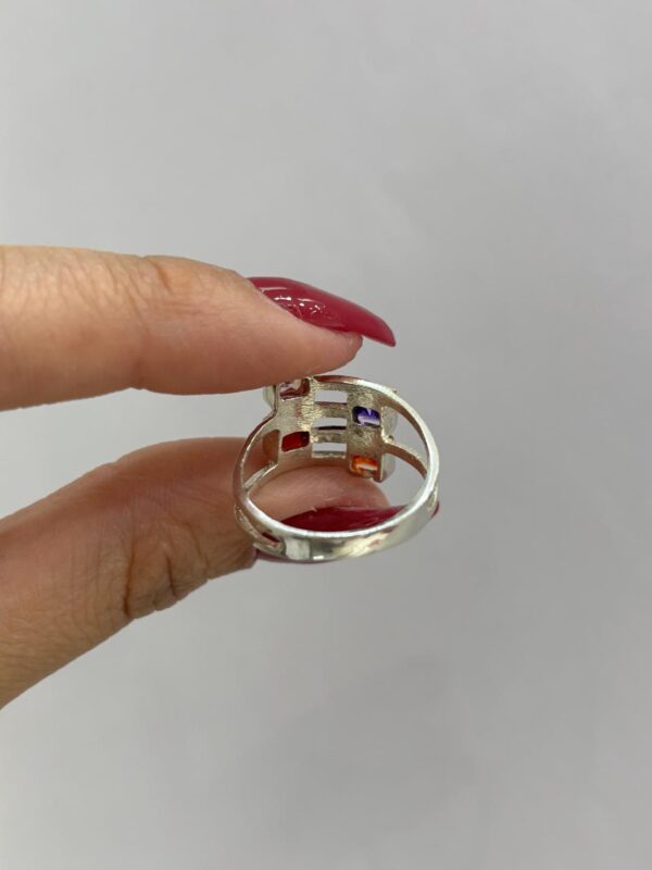 ANILLO de plata con oro diseño cuadrados con piedras n17 - Image 5