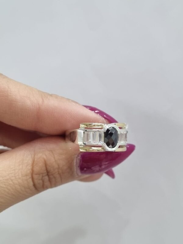 ANILLO de plata con oro y piedras diseño piedra central color negro n16 - Image 3
