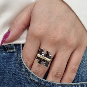 ANILLO de plata con oro y piedras color negro n18