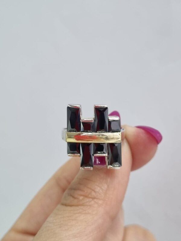 ANILLO de plata con oro y piedras color negro n18 - Image 4