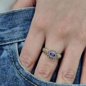 ANILLO de plata con oro y piedras blancas/violeta n16