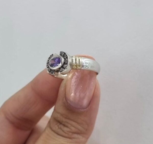 ANILLO de plata con oro y piedras blancas/violeta n16 - Image 4