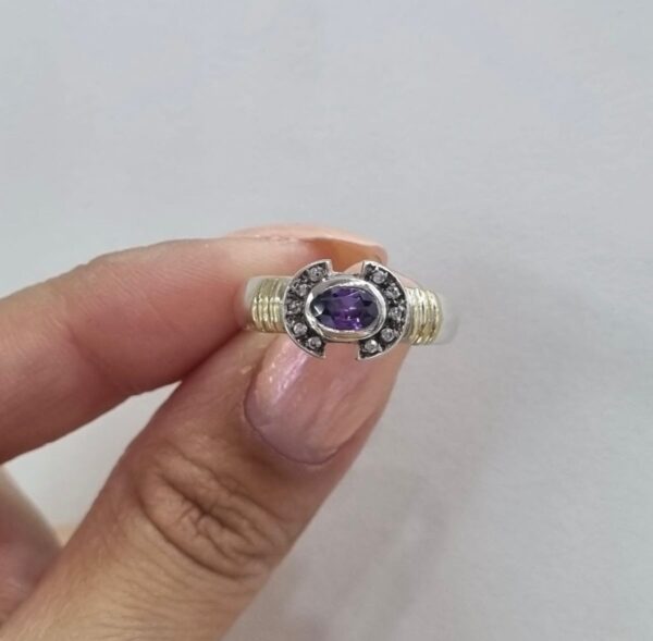 ANILLO de plata con oro y piedras blancas/violeta n16 - Image 5